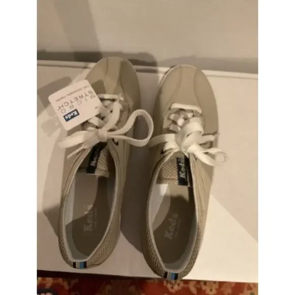 Keds - Micro Stretch Lace Up Tennis Sneakers - Taupe w/White Laces & Soles- 9 - Picture 4 of 8